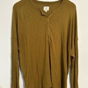 Olive Green Long Sleeve Henley Shirt